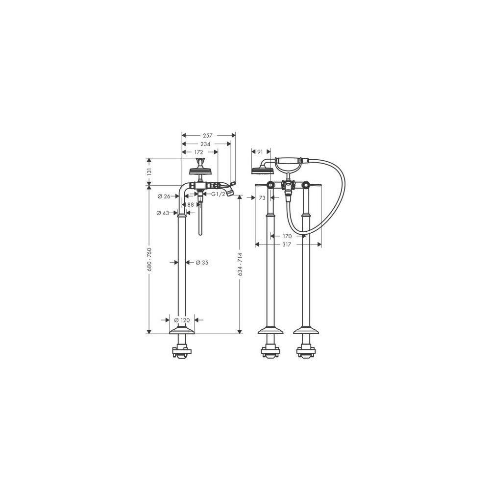 Hansgrohe AXOR Montreux 2-Griff Wannenarmatur bodenstehend, 19,5l/min, Hebelgriff, ... HANSGROHE-16553140 4011097882314 (Abb. 2)