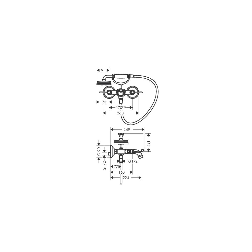 Hansgrohe AXOR Montreux 2-Griff Wannenarmatur Aufputz, 20l/min, Hebelgriff, Brushed... HANSGROHE-16551820 4011097808413 (Abb. 4)