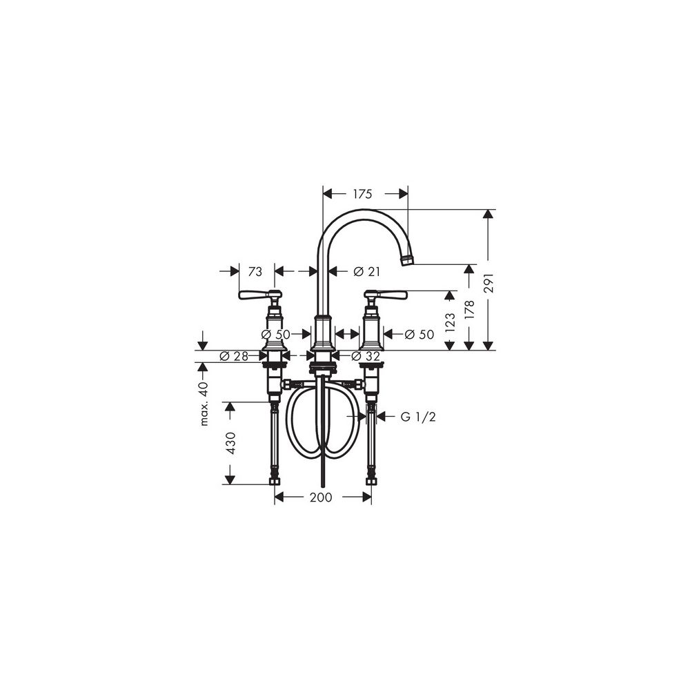 Hansgrohe AXOR Montreux 3-Loch Waschtischarmatur 180mm, 5l/min, Hebelgriff, Zugstan... HANSGROHE-16514000 4011097784762 (Abb. 3)