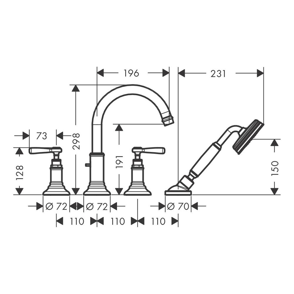 Hansgrohe AXOR Montreux 4-Loch Fliesenrandarmatur, 21l/min, Hebelgriff, Chrom... HANSGROHE-16554000 4011097784878 (Abb. 3)