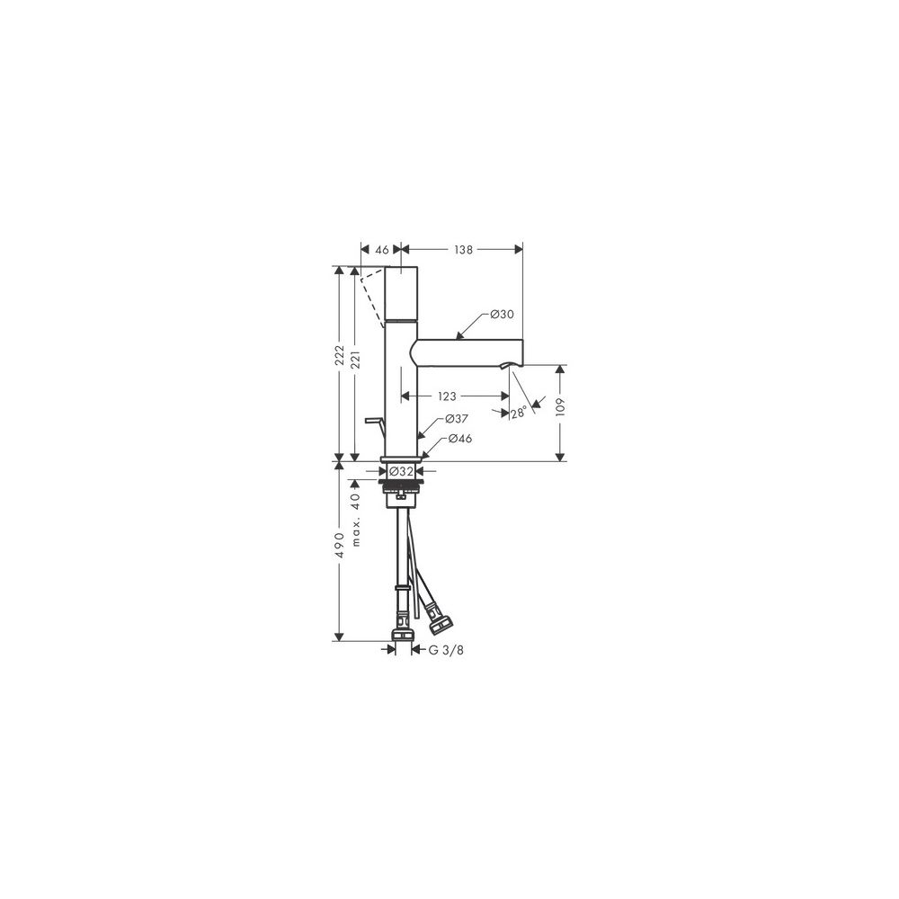 Hansgrohe AXOR Uno Einhebel-Waschtischmischer 110mm, 5l/min, Zerogriff, Zugstangen-... HANSGROHE-45001000 4011097816760 (Abb. 4)