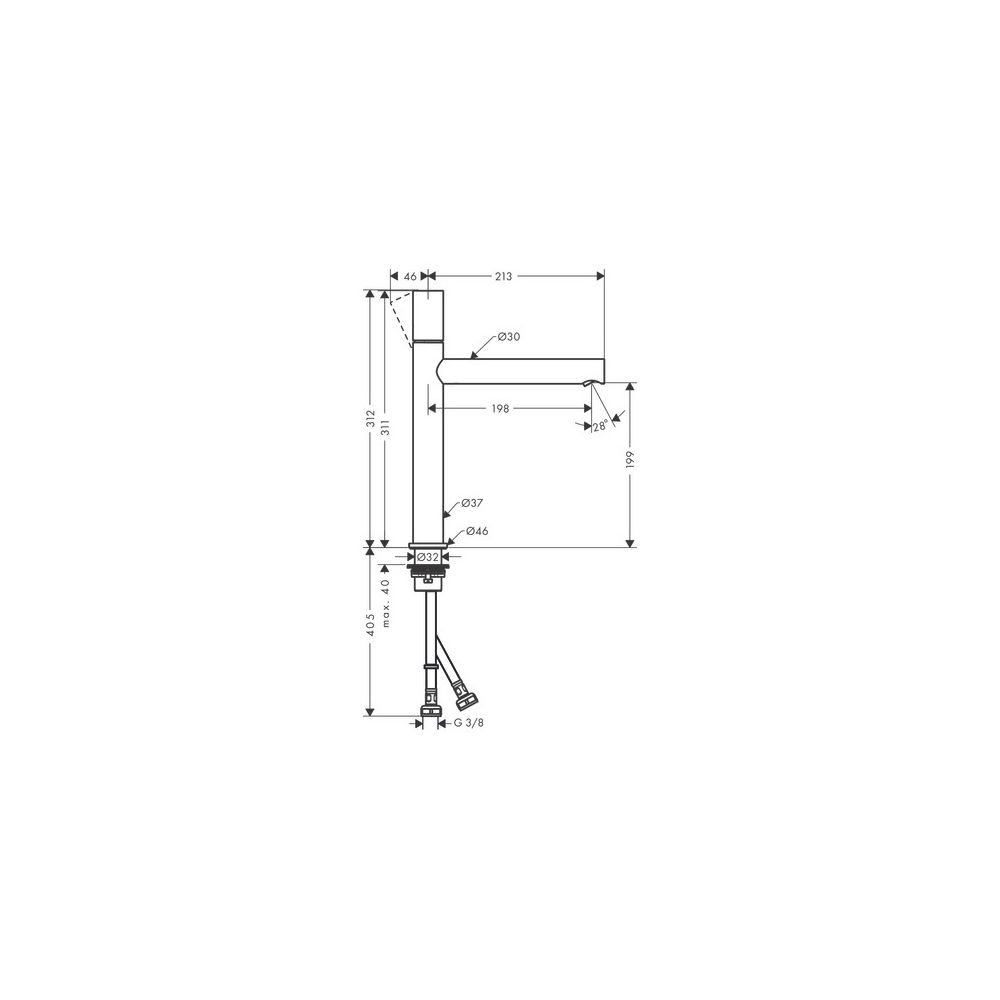 Hansgrohe AXOR Uno Einhebel-Waschtischmischer 200mm, 5l/min, Zerogriff für AWT, Abl... HANSGROHE-45003340 4059625013809 (Abb. 3)