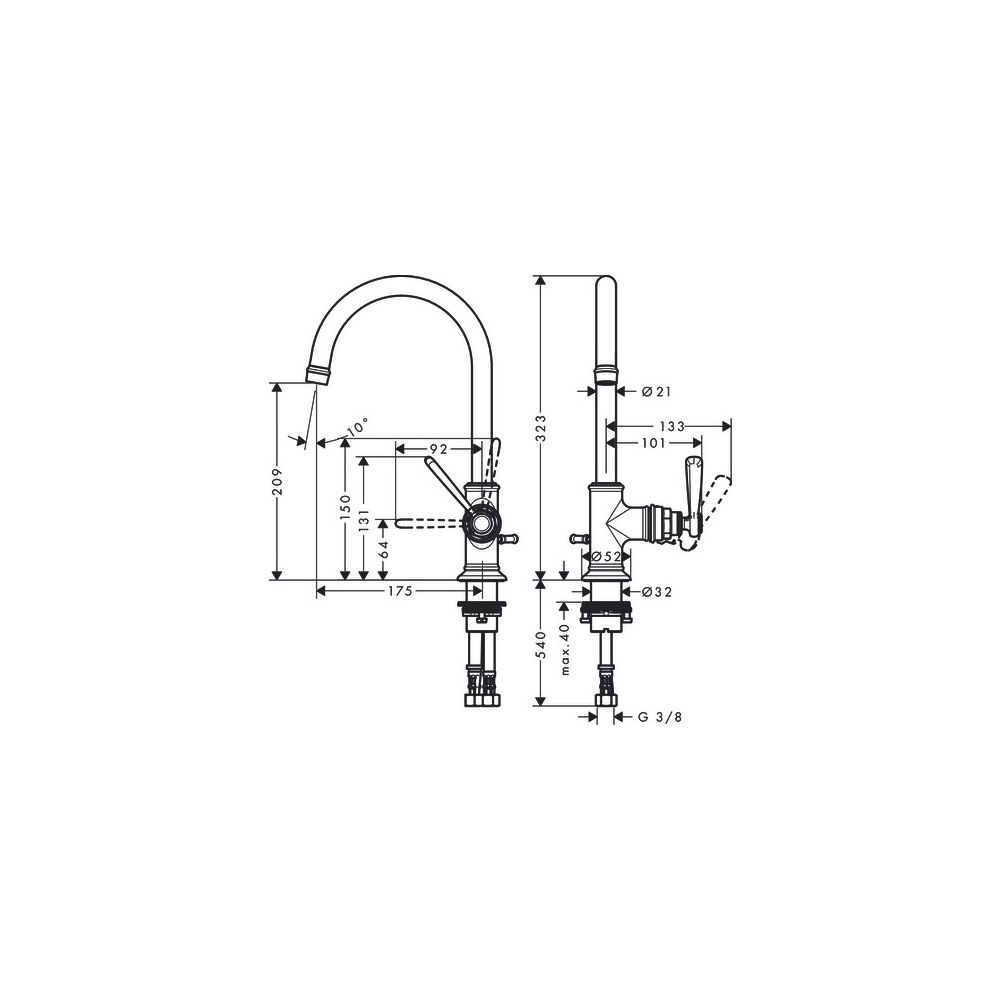 Hansgrohe AXOR Montreux Einhebel-Waschtischmischer 210mm, 5l/min, Hebelgriff, Zugst... HANSGROHE-16517340 4011097880143 (Abb. 2)