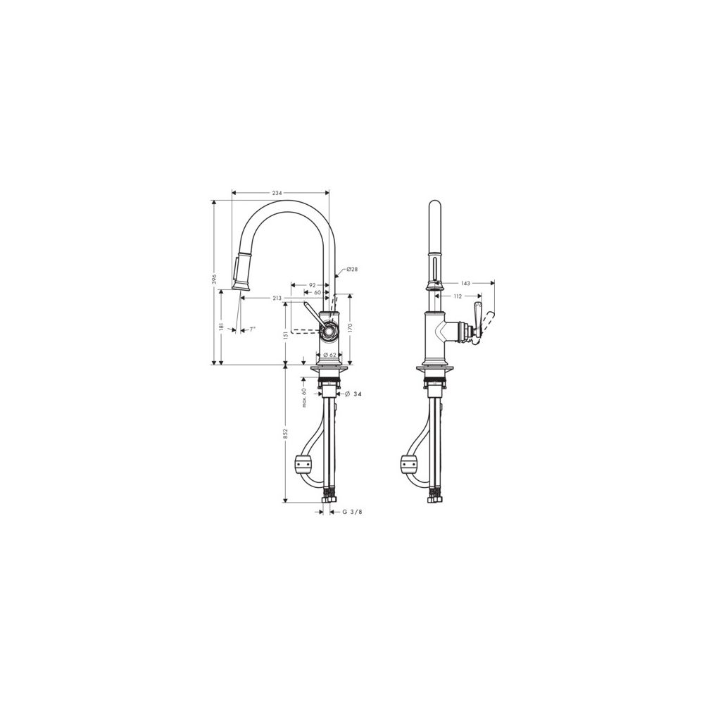 Hansgrohe AXOR Montreux Einhebel-Küchenmischer 180mm, 9l/min, Ausziehbrause, Brushe... HANSGROHE-16581310 4011097883175 (Abb. 2)
