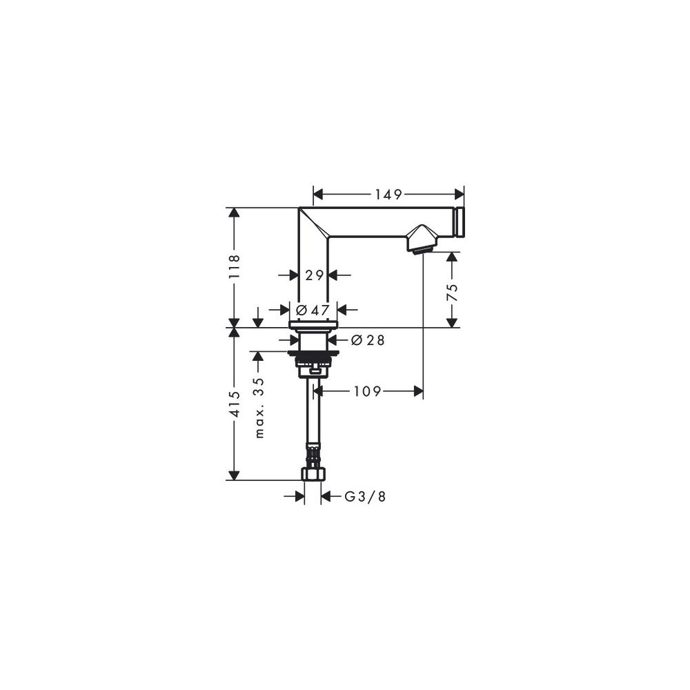 Hansgrohe AXOR Uno Standventil Select 80mm, 5l/min, G 3/8", DN 15, ohne Ablaufgarni... HANSGROHE-45130310 4059625014882 (Abb. 3)