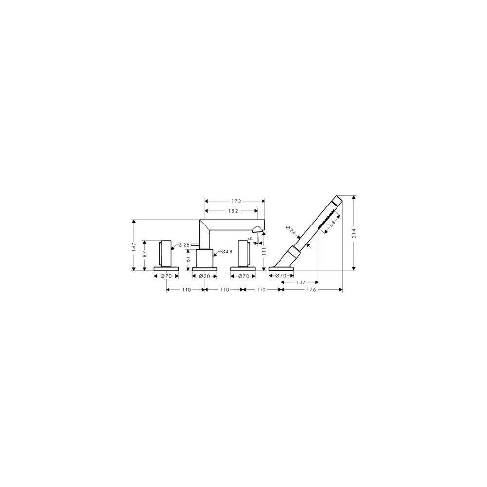 Hansgrohe AXOR Uno 4-Loch Wannenrandarmatur, 22l/min, Zerogriffen, Polished Black C... HANSGROHE-45444330 4059625020128 (Abb. 2)