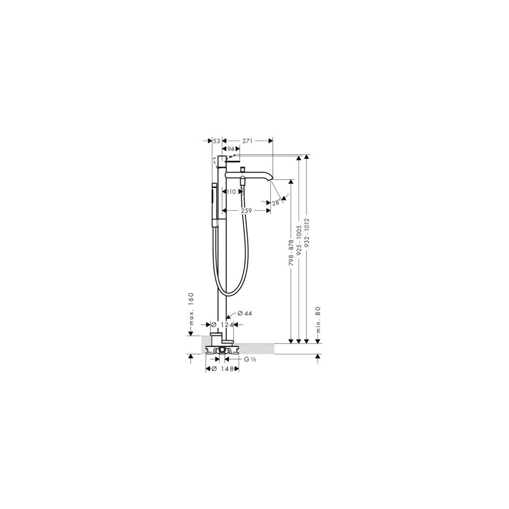 Hansgrohe AXOR Uno Einhebel-Wannenmischer bodenstehend, 18l/min, Bügelgriff, Chrom... HANSGROHE-38442000 4011097849249 (Abb. 4)