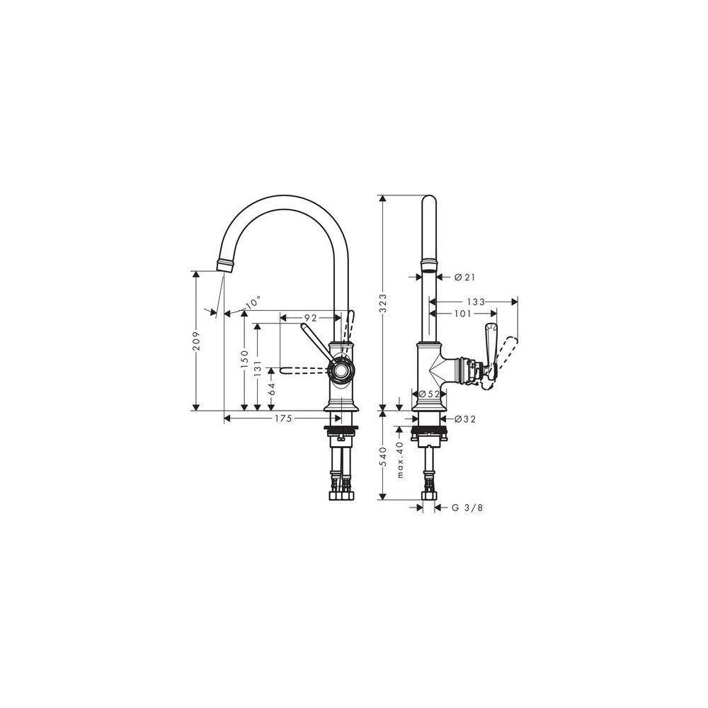 Hansgrohe AXOR Montreux Einhebel-Waschtischmischer 210mm, 5l/min, Hebelgriff, Ablau... HANSGROHE-16518310 4011097880327 (Abb. 2)