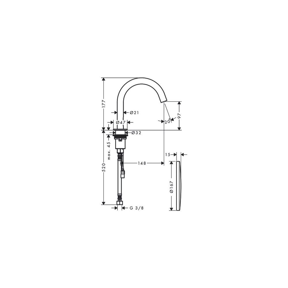 Hansgrohe AXOR Uno Elektronik-Waschtischmischer, 3,5l/min, Temperaturvoreinstellung... HANSGROHE-38010950 4059625020180 (Abb. 2)