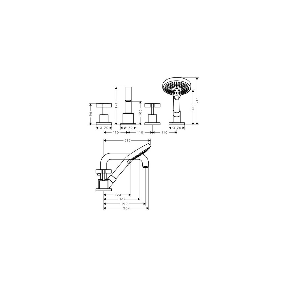 Hansgrohe AXOR Citterio 4-Loch Wannenarmatur, Wannenrandarmatur, Kreuzgriffen, Rose... HANSGROHE-39445820 4011097918631 (Abb. 2)