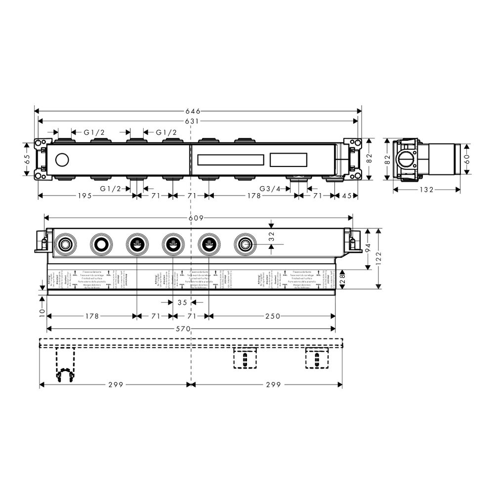 Hansgrohe AXOR Grundkörper für Thermostatmodul Select für 4 Verbraucher, Rp 3/4", D... HANSGROHE-18312180 4059625037805 (Abb. 4)