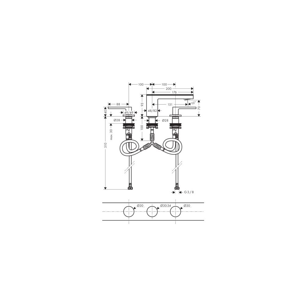 Hansgrohe AXOR MyEdition 3-Loch Waschtischarmatur 70mm, 5l/min, Push-Open Ablaufga... HANSGROHE-47052950 4059625203965 (Abb. 10)