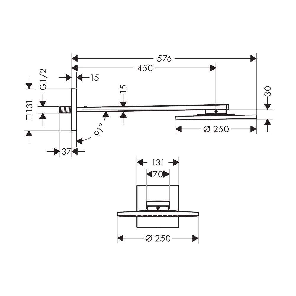 Hansgrohe AXOR ShowerSolutions Kopfbrause 250mm, 18,3l/min, 1jet, Brausearm, Brushe... HANSGROHE-35284950 4059625239452 (Abb. 2)