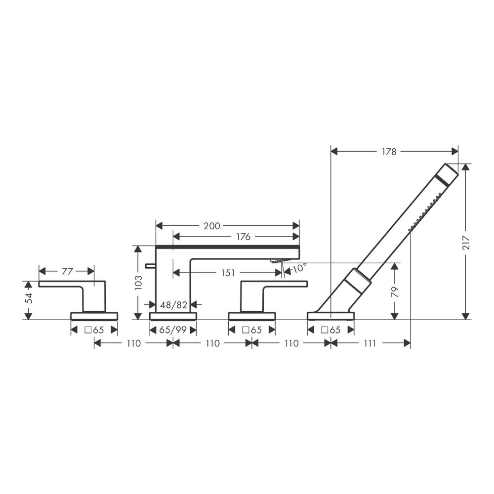 Hansgrohe AXOR MyEdition 4-Loch Wannenrandarmatur, 22l/min, Chrom/Spiegelglas... HANSGROHE-47430000 4059625161289 (Abb. 3)