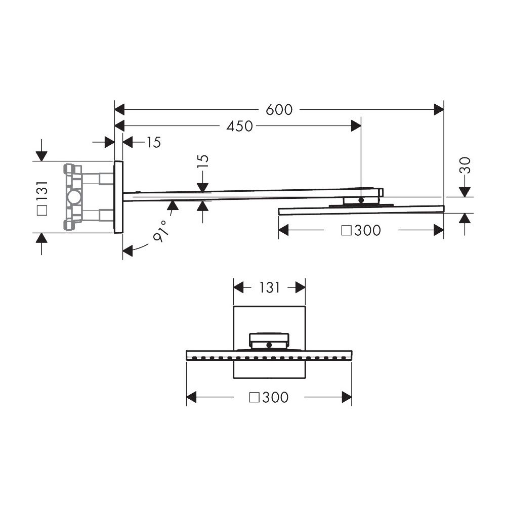 Hansgrohe AXOR ShowerSolutions Kopfbrause, 27,4l/min, 300x300mm, 2jet, Brausearm, B... HANSGROHE-35318310 4059625238752 (Abb. 2)