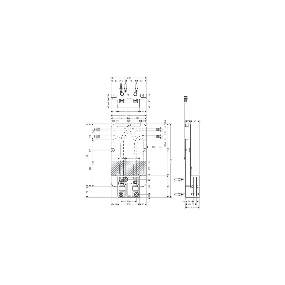 Hansgrohe AXOR ShowerSolutions Grundkörper für Kopfbrause Decke Unterputz, 60-80mm,... HANSGROHE-35363180 4059625184646 (Abb. 3)