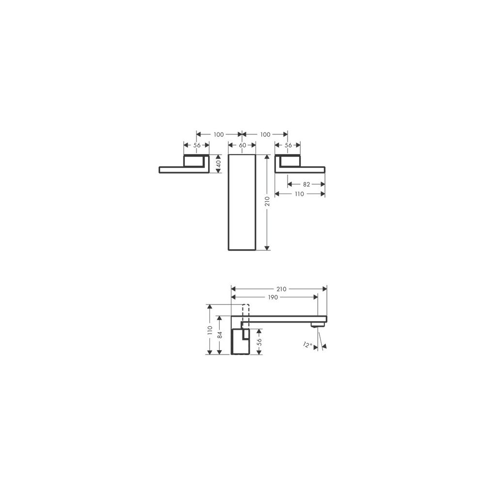 Hansgrohe AXOR Edge 3-Loch Waschtischarmatur UP, 5l/min, für Wandm., Ausl. 190mm, P... HANSGROHE-46061300 4059625265406 (Abb. 2)