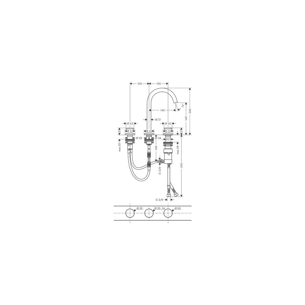 Hansgrohe AXOR One 3-Loch Waschtischarmatur Select 170mm, 5l/min, Push-Open Ablaufg... HANSGROHE-48070820 4059625371268 (Abb. 2)