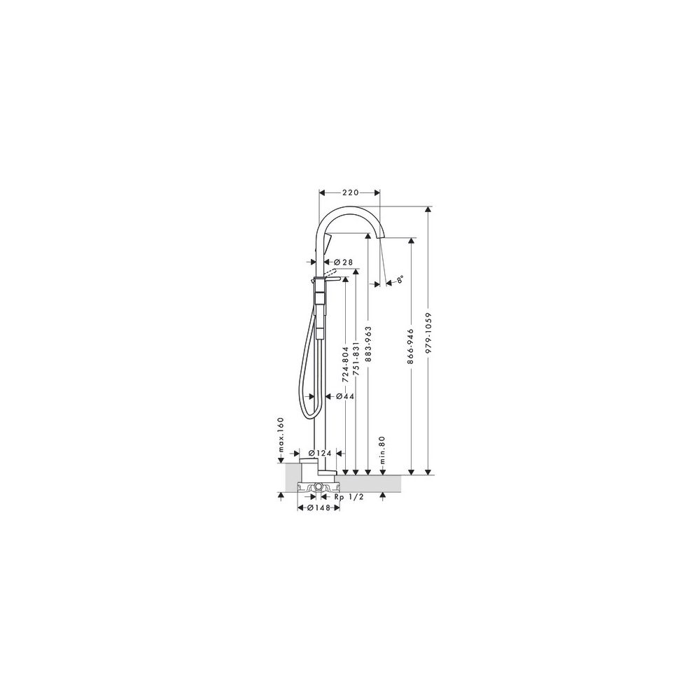 Hansgrohe AXOR One Einhebel-Wannenmischer bodenstehend, 21,5l/min, Edelstahl Optic... HANSGROHE-48440800 4059625372401 (Abb. 3)