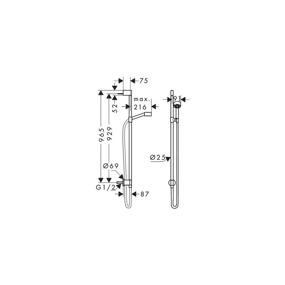 Hansgrohe AXOR One Brauseset 75mm, 9,1l/min, 1jet EcoSmart, Wandanschluss, Brushed ... HANSGROHE-48791250 4059625369067 (Abb. 2)