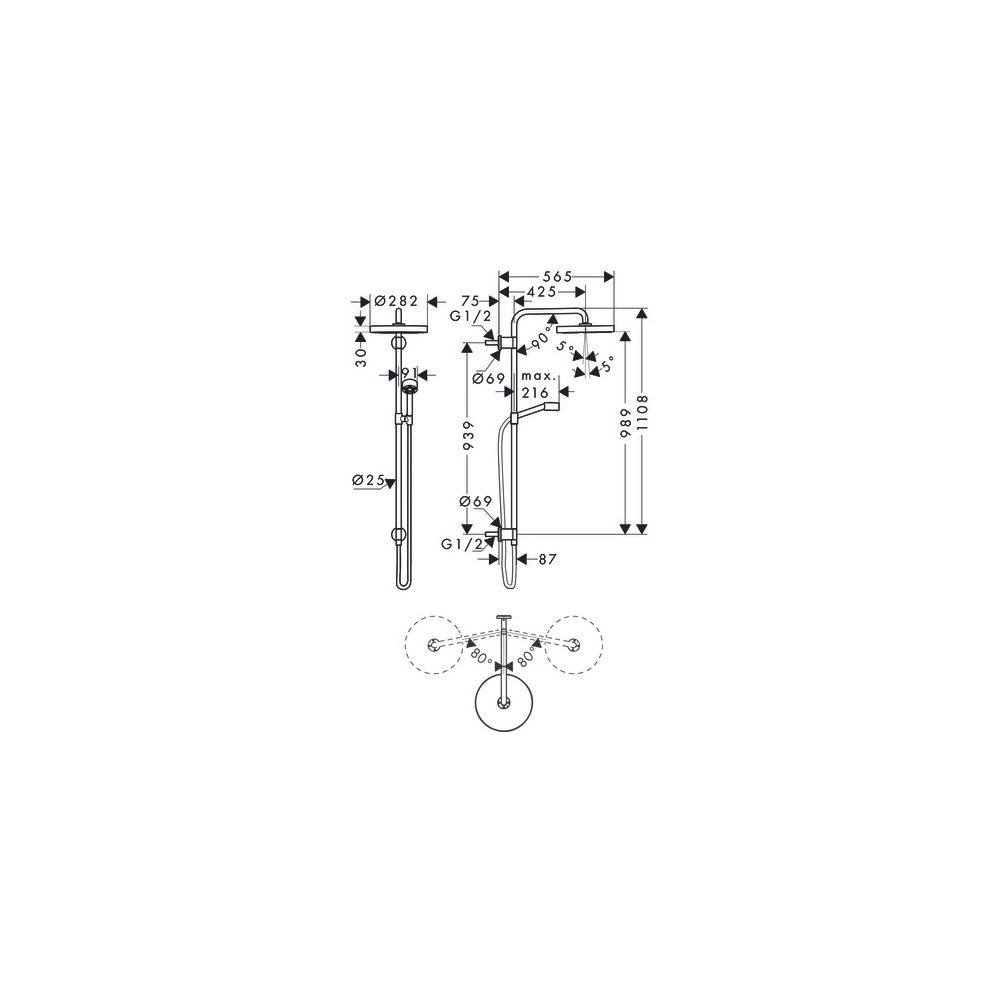 Hansgrohe AXOR One Showerpipe Duschsystem 280mm, 12,7l/min, 1jet Unterputz, DN 15, ... HANSGROHE-48790340 4059625368992 (Abb. 2)