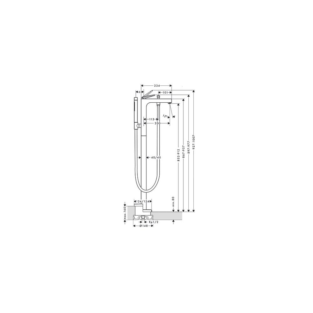 Hansgrohe AXOR Citterio Einhebel-Wannenmischer, 20l/min, bodenstehend, Hebelgriff, ... HANSGROHE-39440310 4059625373750 (Abb. 2)
