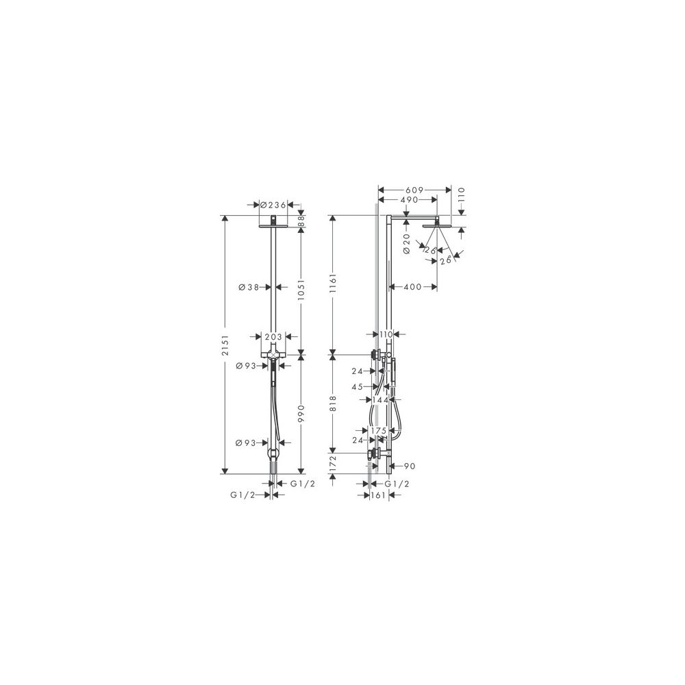 Hansgrohe AXOR Starck Nature Duschsäule, Kopfbrause 240mm, 1jet, DN 15, 12,2l/min, ... HANSGROHE-12670820 4059625435052 (Abb. 3)
