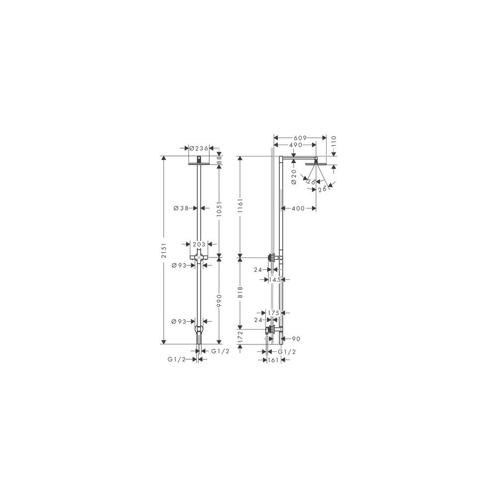 Hansgrohe AXOR Starck Nature Duschsäule, Kopfbrause 240mm, 1jet, ohne Handbrause, D... HANSGROHE-12671250 4059625435090 (Abb. 3)