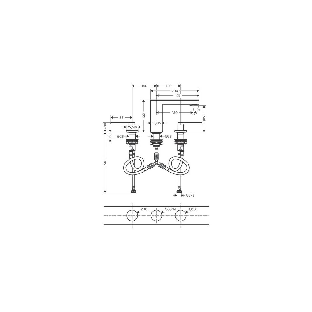 Hansgrohe AXOR MyEdition 3-Loch Waschtischarmatur 110mm, 5l/min, Push-Open Ablaufga... HANSGROHE-47072000 4059625450550 (Abb. 3)