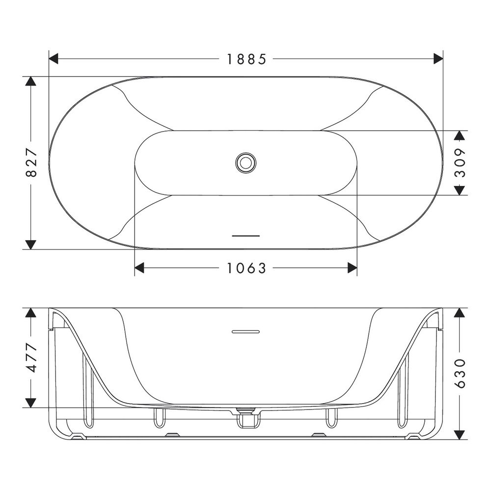 Hansgrohe AXOR freistehende Badewanne Suite, 1884x631x827mm, Ablaufgarnitur, Polish... HANSGROHE-42005830 4059625503393 (Abb. 2)