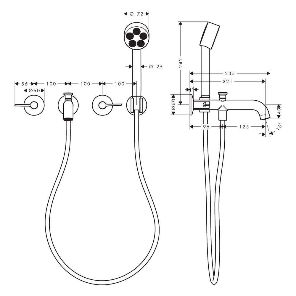 Hansgrohe AXOR One 3-Loch Wannenarmatur Unterputz 25,7l/min für Wandmontage, Hebelg... HANSGROHE-48444250 4059625746899 (Abb. 2)