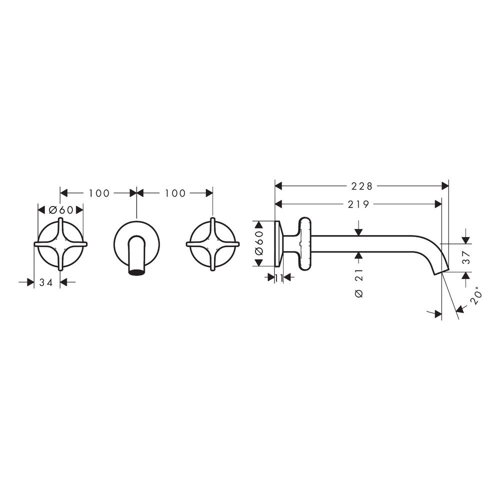 Hansgrohe AXOR One 3-Loch Wannenarmatur Unterputz 20,5l/min für Wandmontage, Kreuzg... HANSGROHE-48430820 4059625746783 (Abb. 2)