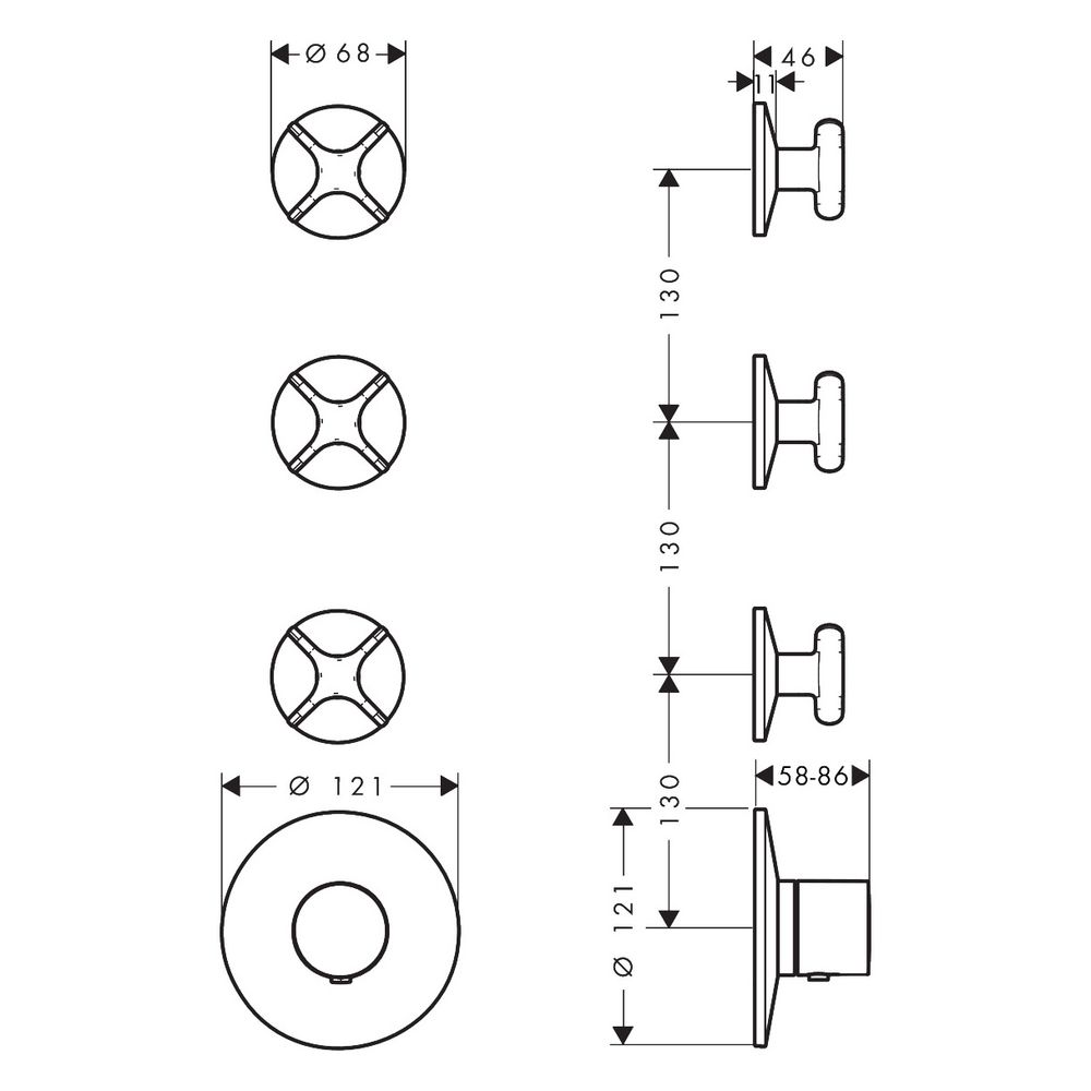 Hansgrohe AXOR One Thermostatmodul Unterputz, DN 20, für 3 Verbraucher, Kreuzgriff,... HANSGROHE-48713950 4059625753682 (Abb. 2)