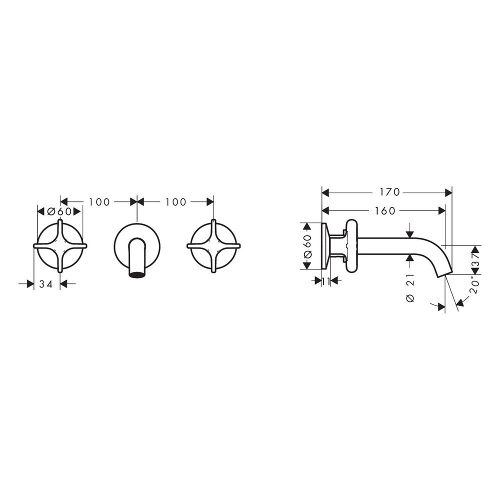 Hansgrohe AXOR One 3-Loch Waschtischarmatur UP, 5l/min, für Wandmontage, Auslauf 16... HANSGROHE-48130330 4059625746332 (Abb. 2)
