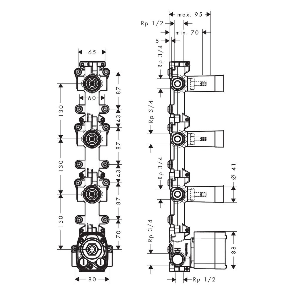 Hansgrohe AXOR One Grundkörper für Thermostatmodul Unterputz für 3 Verbraucher, DN ... HANSGROHE-48710180 4059625717011 (Abb. 2)