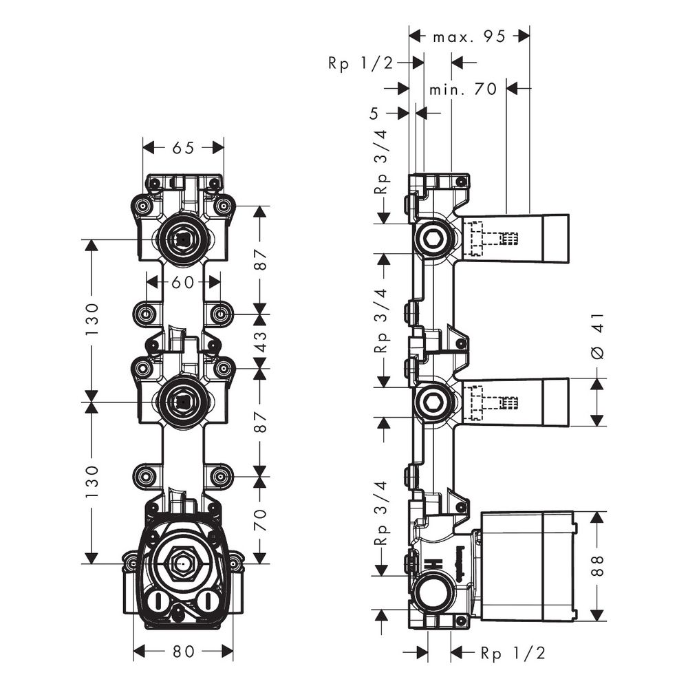 Hansgrohe AXOR One Grundkörper für Thermostatmodul Unterputz für 2 Verbraucher, DN ... HANSGROHE-48720180 4059625717288 (Abb. 2)