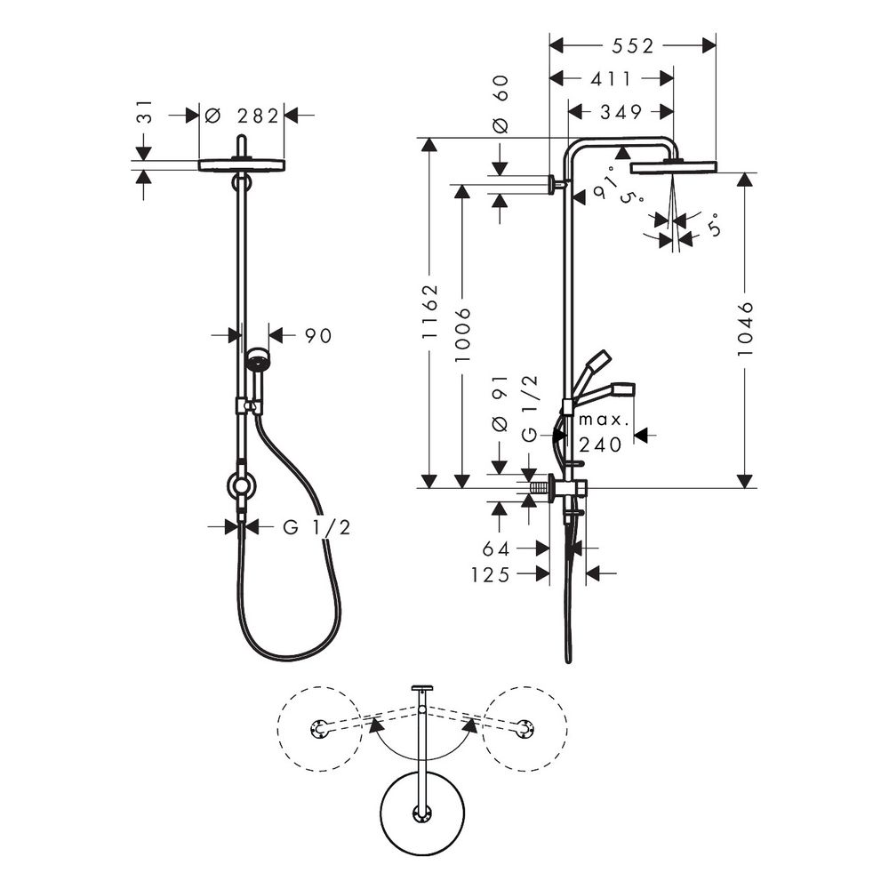 Hansgrohe AXOR One Showerpipe, Thermostat, Kopfbrause 280mm, 12l/min, 1jet Unterput... HANSGROHE-48796000 4059625717196 (Abb. 2)