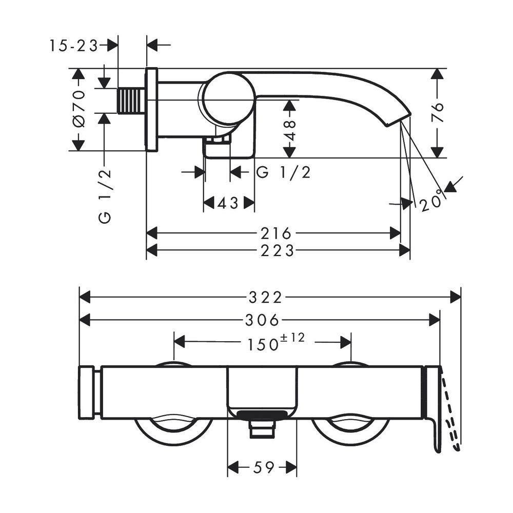 hansgrohe Wannenmischer Aufputz Vivenis mattschwarz... HANSGROHE-75420670 4059625335260 (Abb. 2)