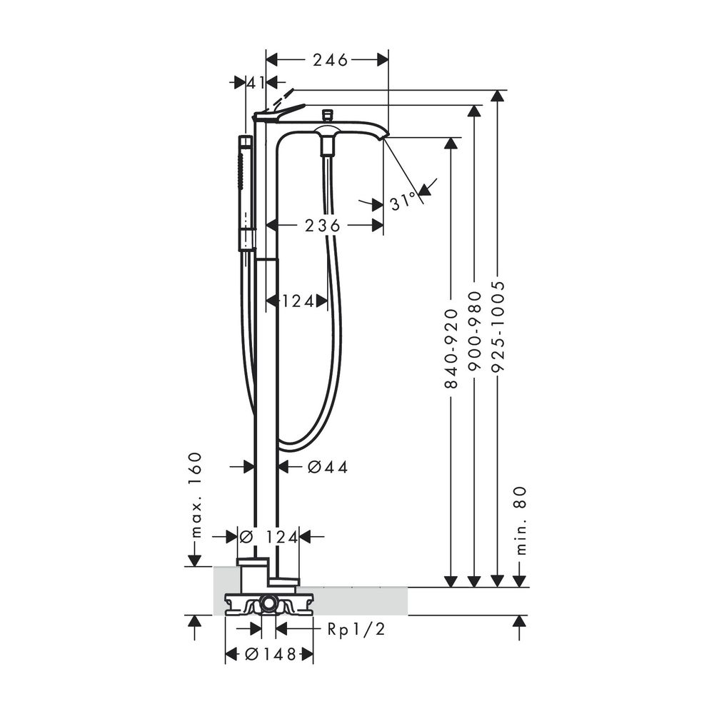 hansgrohe Wannenmischer Vivenis Fertigset zur Bodenmontage chrom... HANSGROHE-75445000 4059625322697 (Abb. 2)