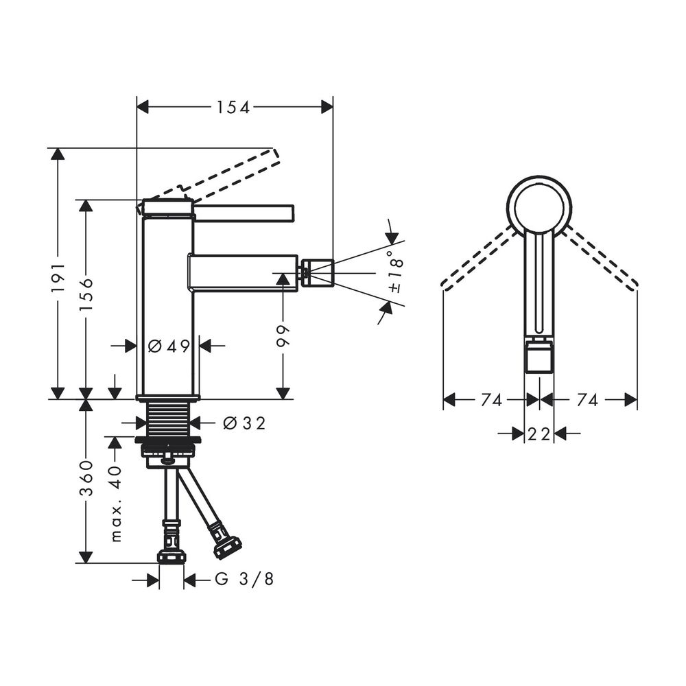 hansgrohe Bidetmischer Finoris mit Push-Open Ablaufgarnitur mattschwarz... HANSGROHE-76200670 4059625336816 (Abb. 2)