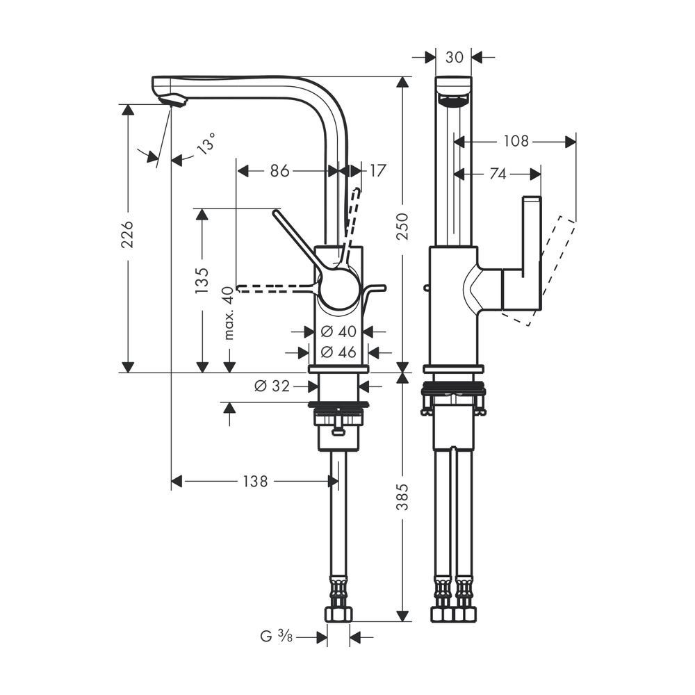 hansgrohe Waschtischmischer Metris S Schwenkauslauf chrom mit Zugstange... HANSGROHE-31159000 4011097677903 (Abb. 2)