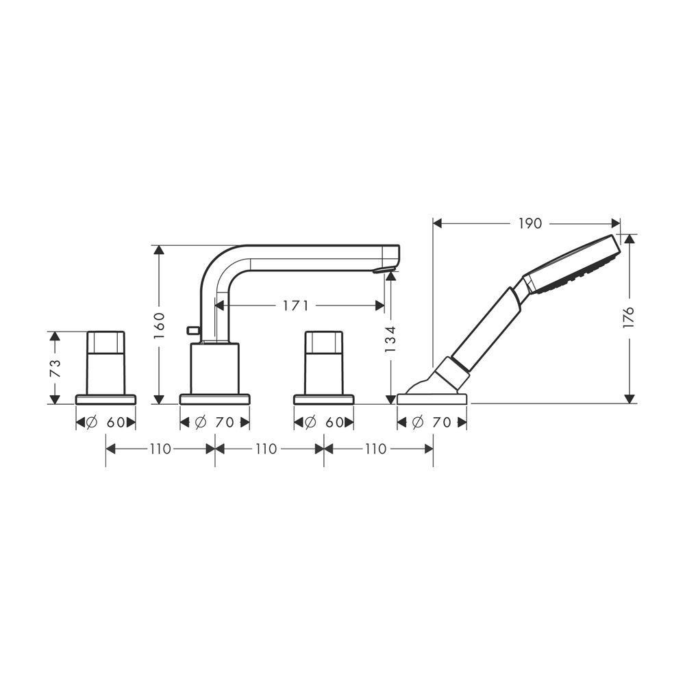 hansgrohe 4-Loch Wannenarmatur Metris S Fertigset chrom Wannenrandmontage... HANSGROHE-31446000 4011097641126 (Abb. 2)