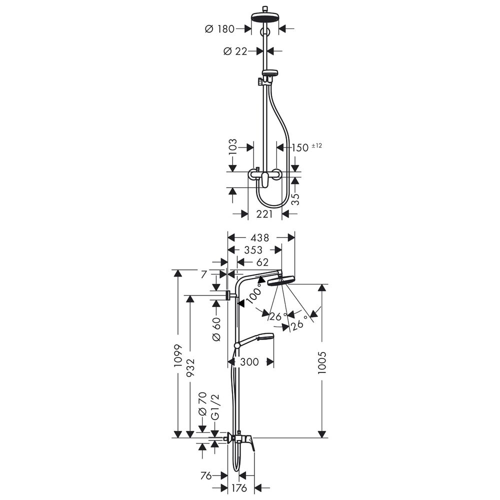 hansgrohe Showerpipe Crometta 160 Einhebelmischer weiß/chrom... HANSGROHE-27266400 4011097751276 (Abb. 2)