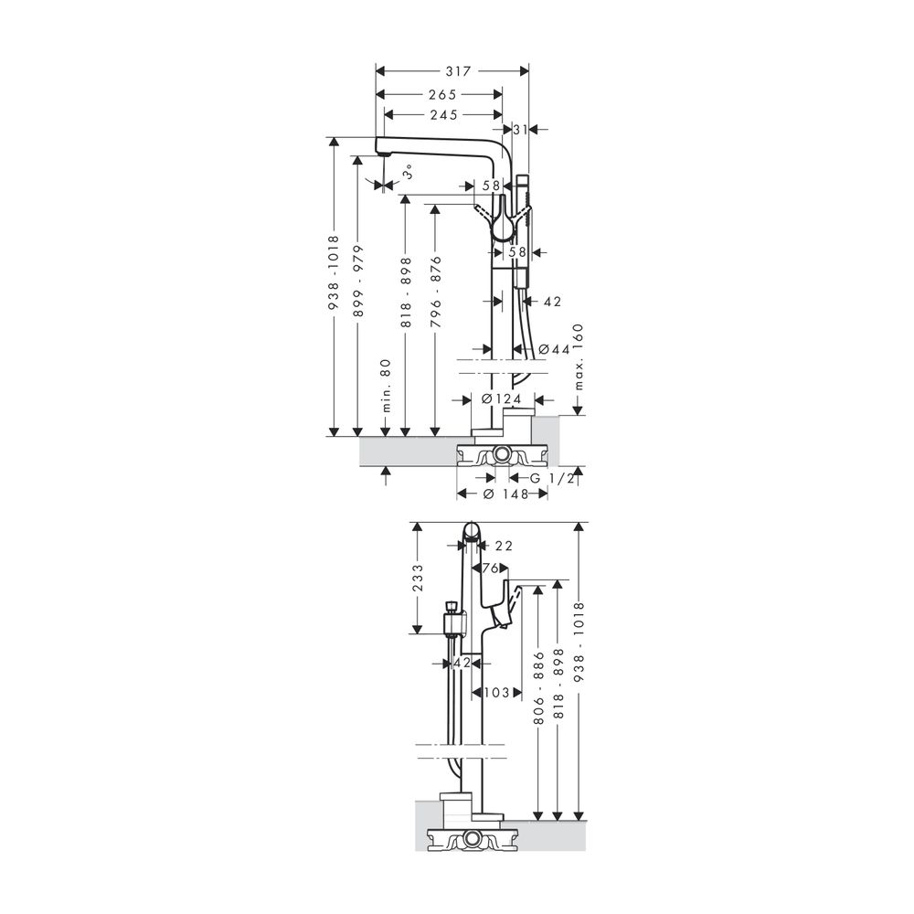 hansgrohe Wannenmischer Talis S Fertigset zur Bodenmontage chrom... HANSGROHE-72412000 4011097782508 (Abb. 2)