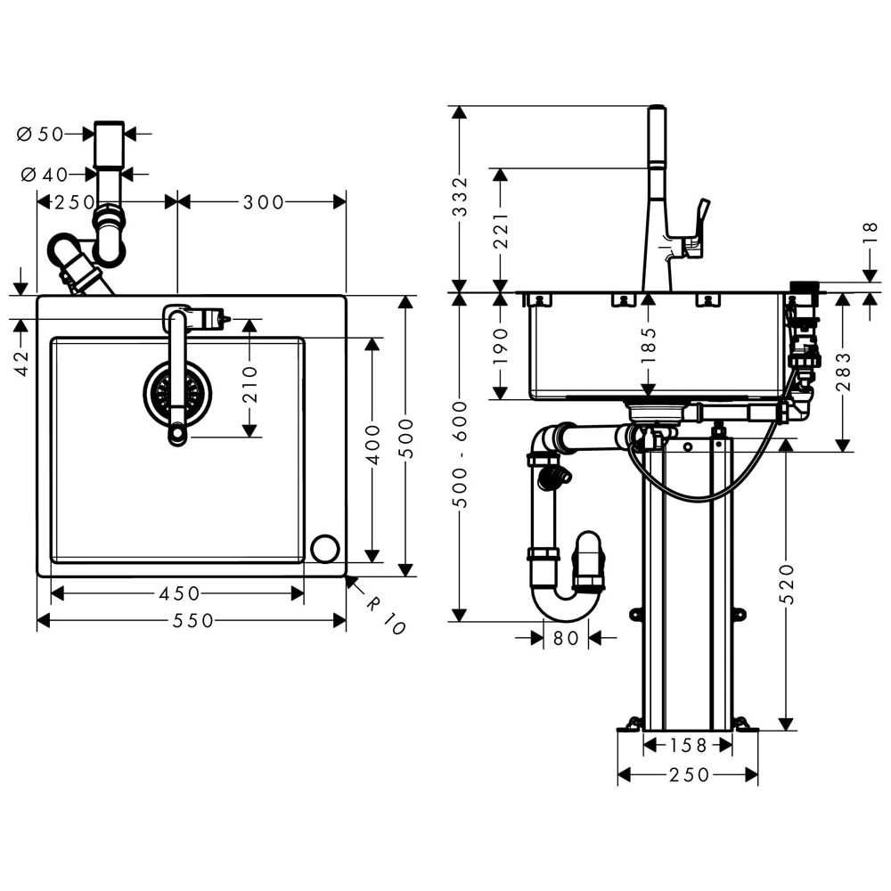 hansgrohe Select Spülencombi 450 edelstahl-optik C71-F450-01 ST... HANSGROHE-43207800 4059625025468 (Abb. 2)