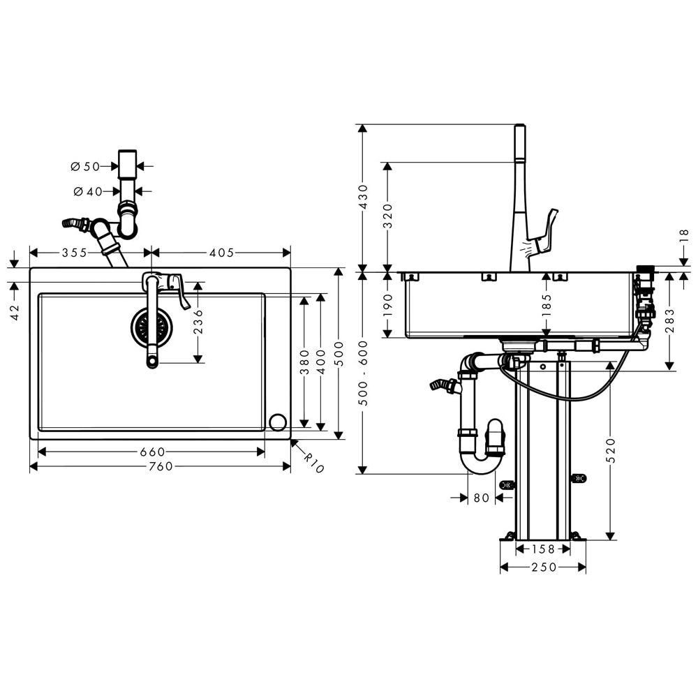 hansgrohe Select Spülencombi 660 edelstahl-optik C71-F660-03 ST... HANSGROHE-43209800 4059625025444 (Abb. 1)