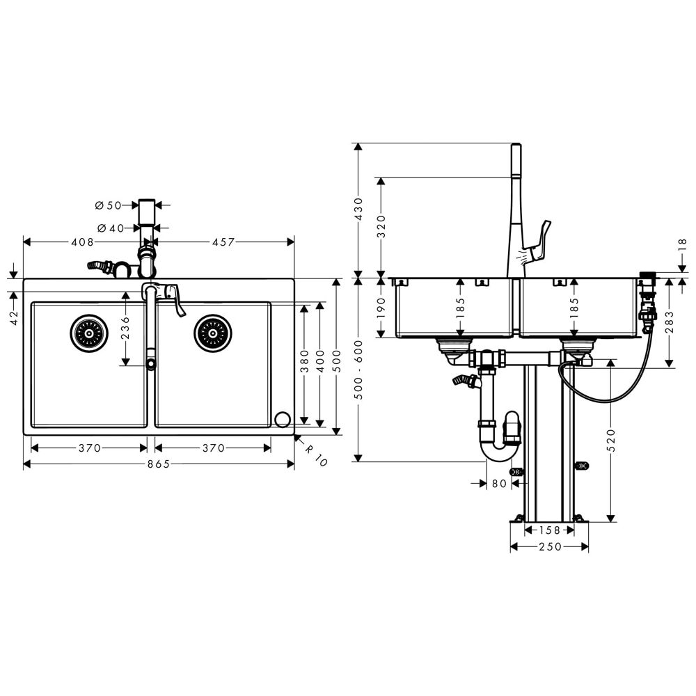 hansgrohe Select Spülencombi 370 x 370 edelstahl-optik C71-F765-05 ST... HANSGROHE-43211800 4059625025420 (Abb. 1)