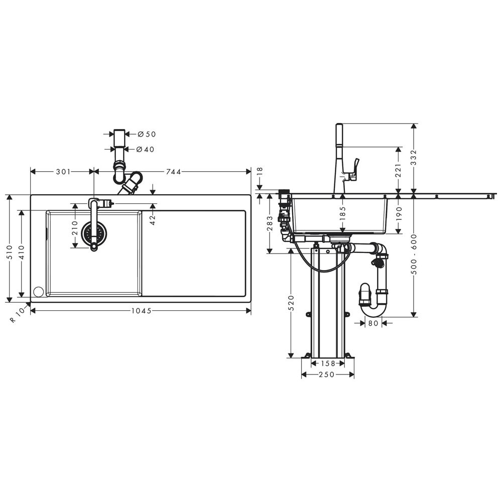 hansgrohe Select Spülencombi 450 mit Abtropffläche C71-F450-11 chrom... HANSGROHE-43229000 4059625177815 (Abb. 1)