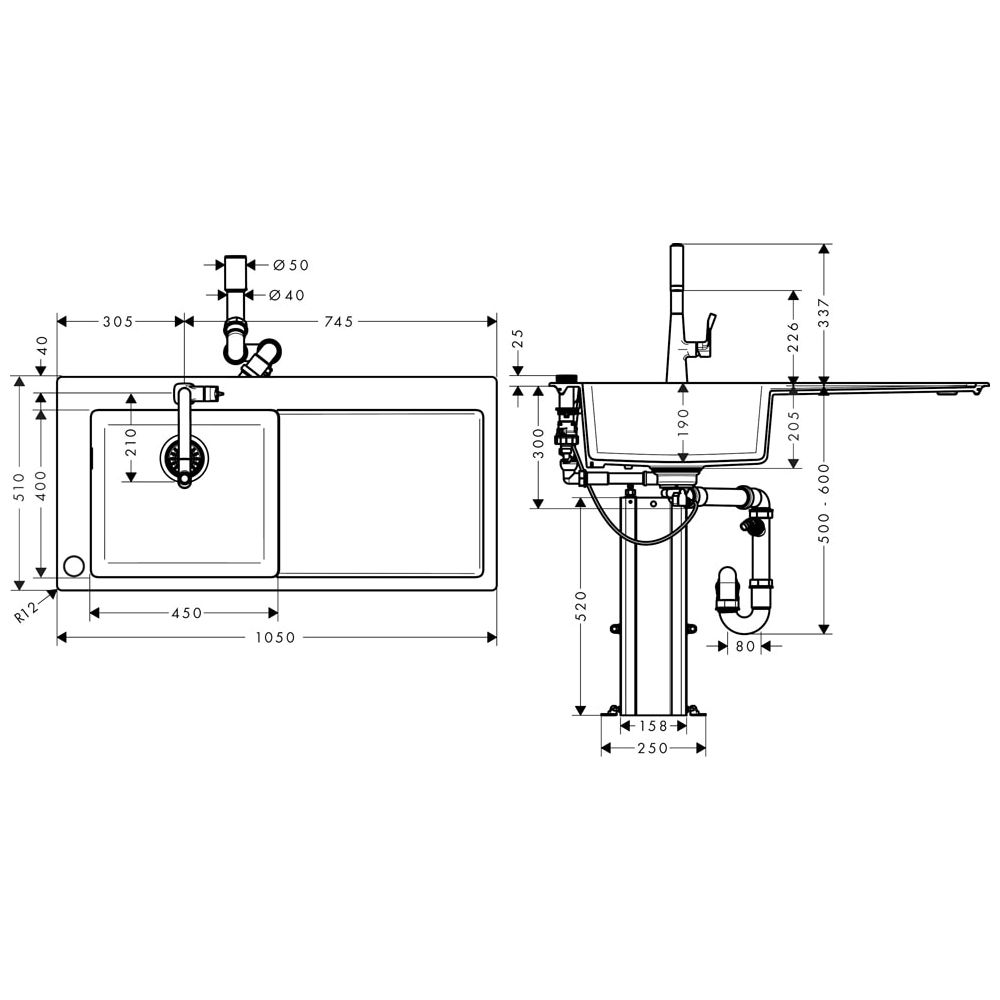 hansgrohe Select 220 Spülencombi 450 chrom C51-F450-11... HANSGROHE-43227000 4059625173596 (Abb. 1)