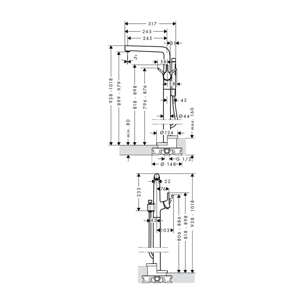 hansgrohe Wannenmischer Talis S Fertigset zur Bodenmontage chrom... HANSGROHE-72412000 4011097782508 (Abb. 4)